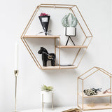 Nordic Iron Hexagonal Grid Wall Shelf Decorative Storage Rack Holder Hanging Wall Shelves Decorative Display Crafts Shelves