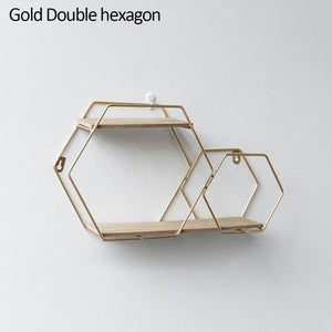 Nordic Iron Hexagonal Grid Wall Shelf Decorative Storage Rack Holder Hanging Wall Shelves Decorative Display Crafts Shelves