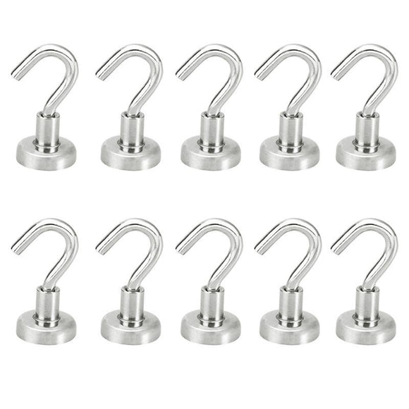 OUNONA 10 Pcs Magnetic Hooks Power Hook Magnet Holder Super Heavy Neodymium Rare Earth 5.5kg Suction For Cup Key