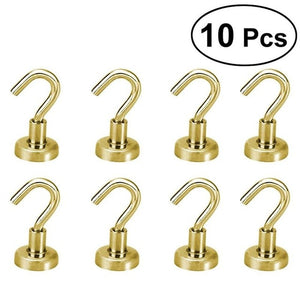 OUNONA 10 Pcs Magnetic Hooks Power Hook Magnet Holder Super Heavy Neodymium Rare Earth 5.5kg Suction For Cup Key