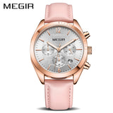 Women Watches MEGIR Fashion Pink Leather Ladies Quartz Watch Women Clock Lovers Hour Relogio Feminino Montre Femme Reloj Mujer