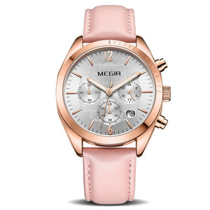 Women Watches MEGIR Fashion Pink Leather Ladies Quartz Watch Women Clock Lovers Hour Relogio Feminino Montre Femme Reloj Mujer