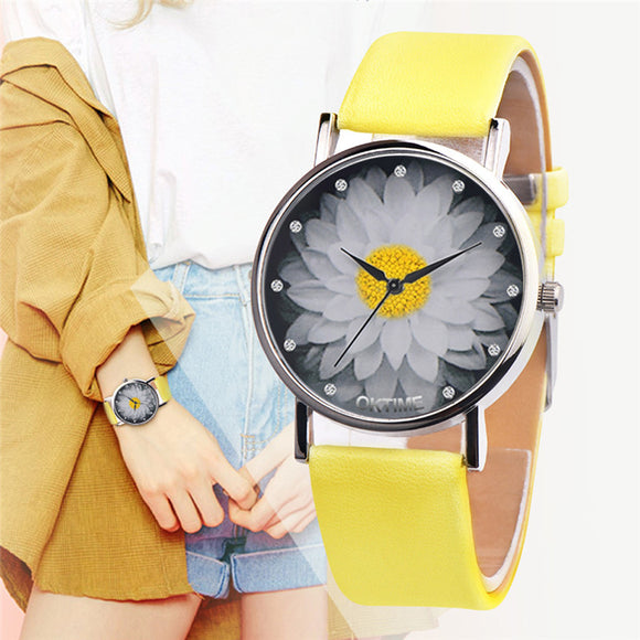 Hot Sale Brand Simple Trend Women Watches Elegant Lotus Print Rhinestone Watch Leather Strap Ladies Quartz Wristwatches Clock #B